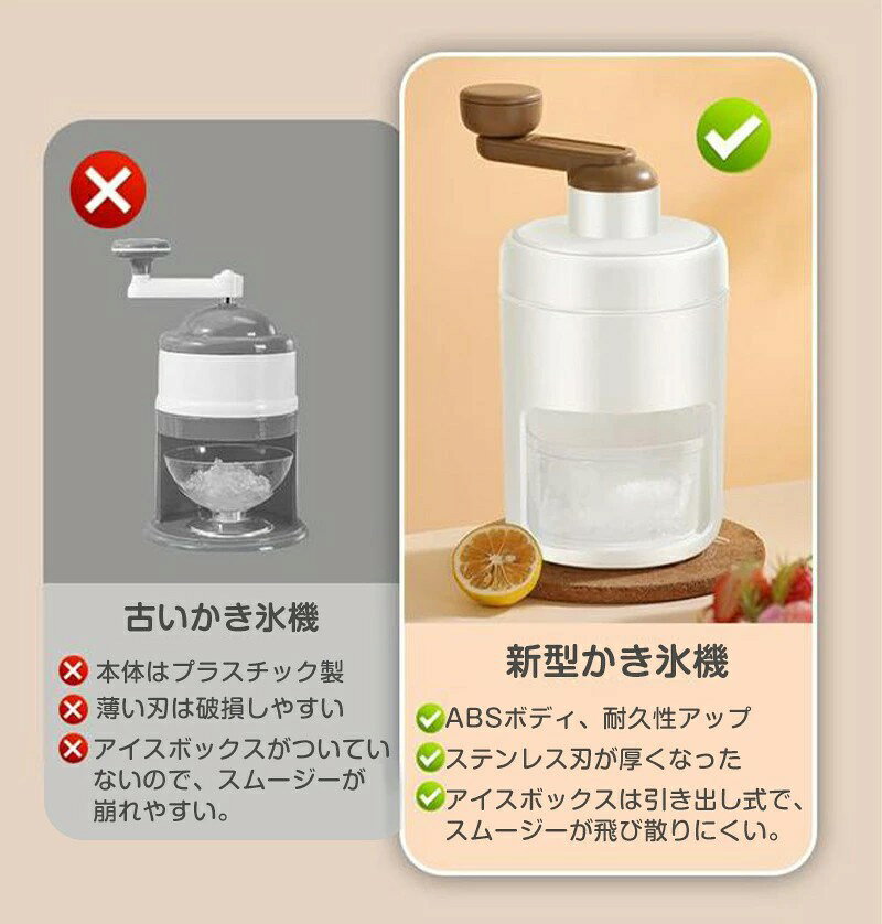 かき氷機 手動式 かきごおり機 かき氷器 バラ氷/冷凍フルーツに適用 味付き氷 ジュ...