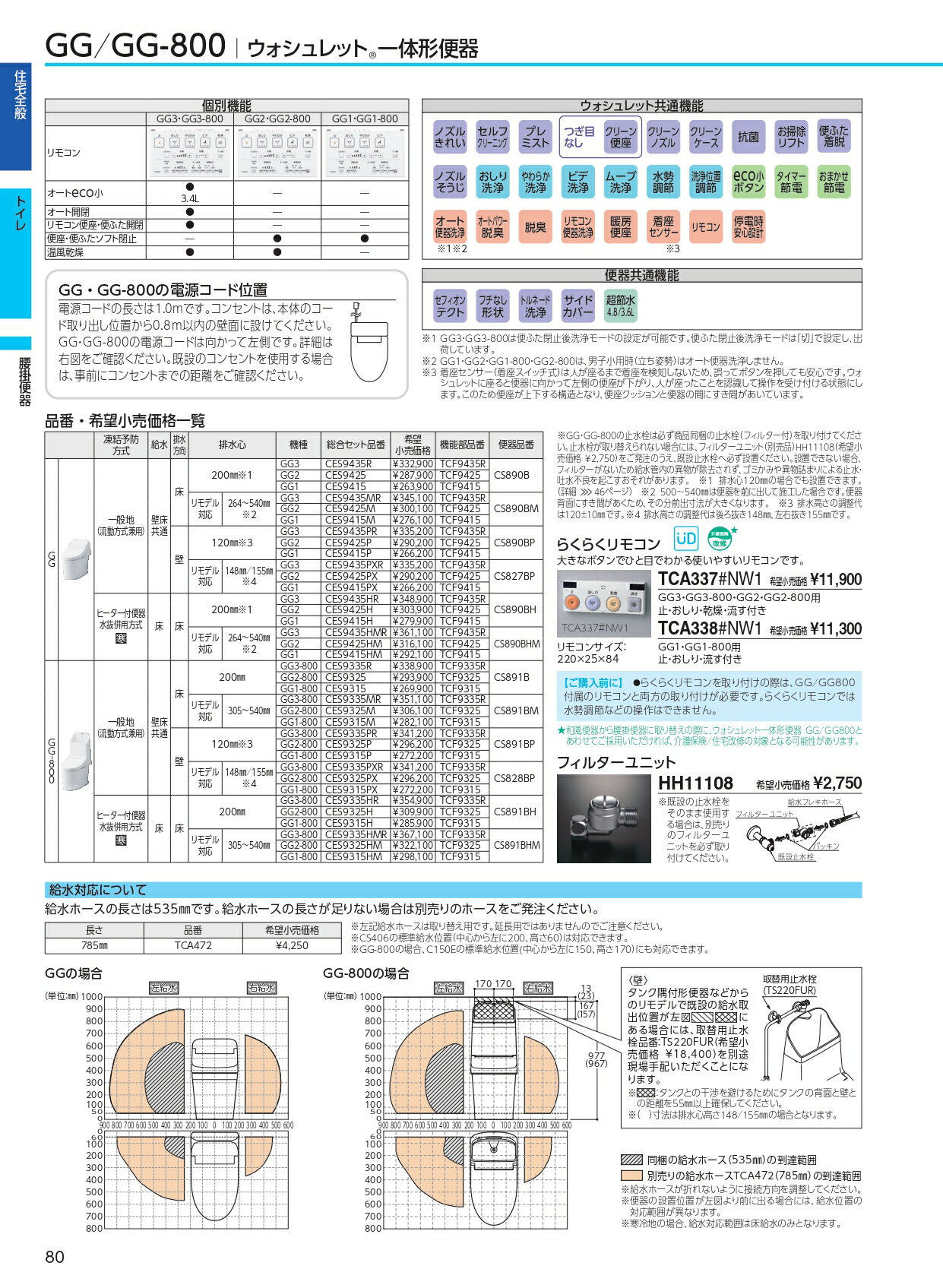 CES9435R TOTO NW1 ウォシュレット一体形便器GG3 排水芯200mm 2