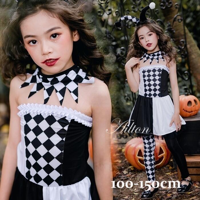 ハロウィン衣装 コスチューム 女の子 4点セット 子供 ワンピース 髪飾り ピエロ 悪魔 魔女 コスプレ衣装 キッズ 仮装 変身 ハロウィーン 可愛い 演劇 パーティー クリスマス 余興 演出 イベント 舞台 110-150cm