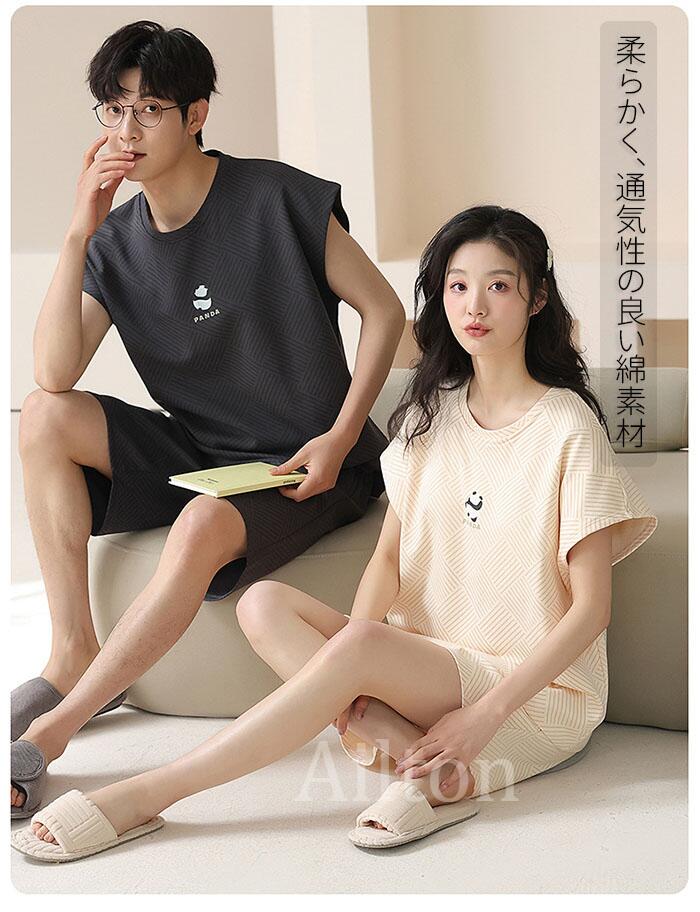 パジャマ ペアパジャマ カップルパジャ レディース 半袖 メンズ ルームウェア ナイトウェア 上下セット セットアップ 綿100% 前開き 部屋着 お揃い結婚祝い 記念日 誕生日 涼しい 大きいサイズ ギフト 可愛い 春 夏 半袖パジャマ