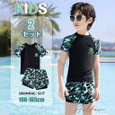 水着 キッズ 男の子 2点セット 半袖 ラッシュガード 子供 セパレート スイムウェア ショートパンツ 海 ビーチ かわいい 日焼け対策 水遊び プール ショーパン スクール 幼稚園 保育園 小学生 100-165cm おしゃれ ジュニア 着やすい(4)