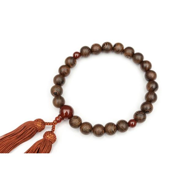 Agate - 片手念珠・略式数珠 鉄刀木 素挽き 磨き 二天・親玉は瑪瑙 メノー 男性用
