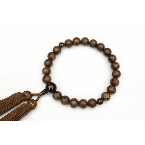 片手念珠・略式数珠 鉄刀木 素挽き 磨き 二天・親玉は茶水晶 男性用