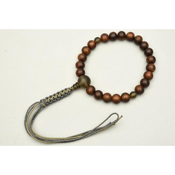 片手念珠・略式数珠 素挽栴檀 茶水晶 男性用 桐箱入り