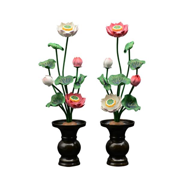 常花 仏具 仏壇用金の花 蓮の花 常花蓮華 6号9本立て 軽合金 極彩色 1対 蓮の花 仏具 仏壇用 お供え 飾り 仏花 アルミ製(3)