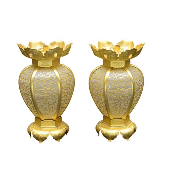 吊り灯篭 吊灯篭 陰雲型 消金 真鍮 小 中 電装付き 1対 仏壇 照明 led