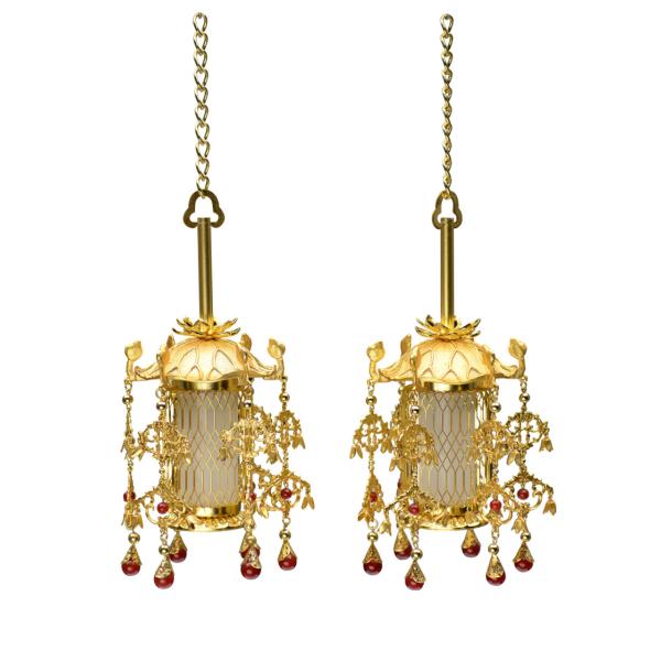 吊り灯篭 吊灯篭 隅ヨーラク 瑪瑙 メノー 真鍮 電装付き 1対 仏壇 照明 led