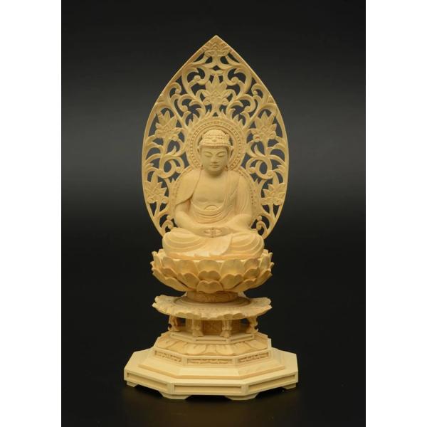 ご本尊 御本尊 天台宗 白木製 阿弥陀如来 座像 2寸 八角台座 唐草光背