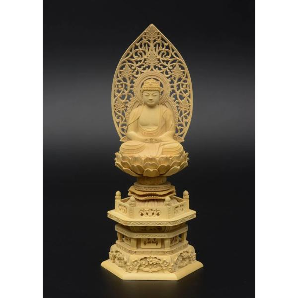 仏像 ご本尊 御本尊 天台宗 柘植製 阿弥陀如来 座像 2.5寸 六角台座 唐草光背