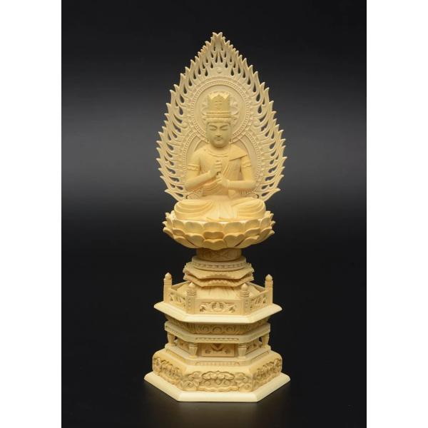 仏像 ご本尊 御本尊 真言宗 白木製 大日如来 座像 2.5寸 六角台座 火炎光背