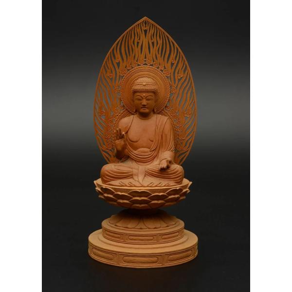 仏像 ご本尊 御本尊 天台宗 桜材 阿弥陀如来 座像 5寸 水煙光背 丸台座 秀行作