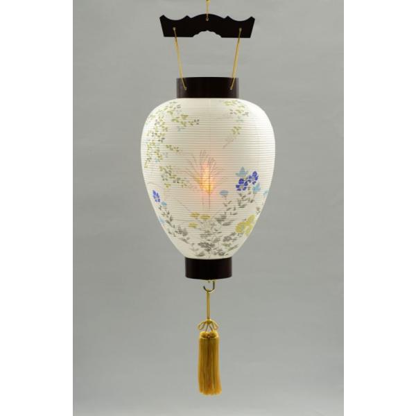 盆提灯 盆ちょうちん 下げ提灯 岐阜提灯 鳳琳 萩に桔梗 LEDスイッチ式電池灯 手描き 行灯 初盆 新盆 お盆 あんどん 岐阜提灯