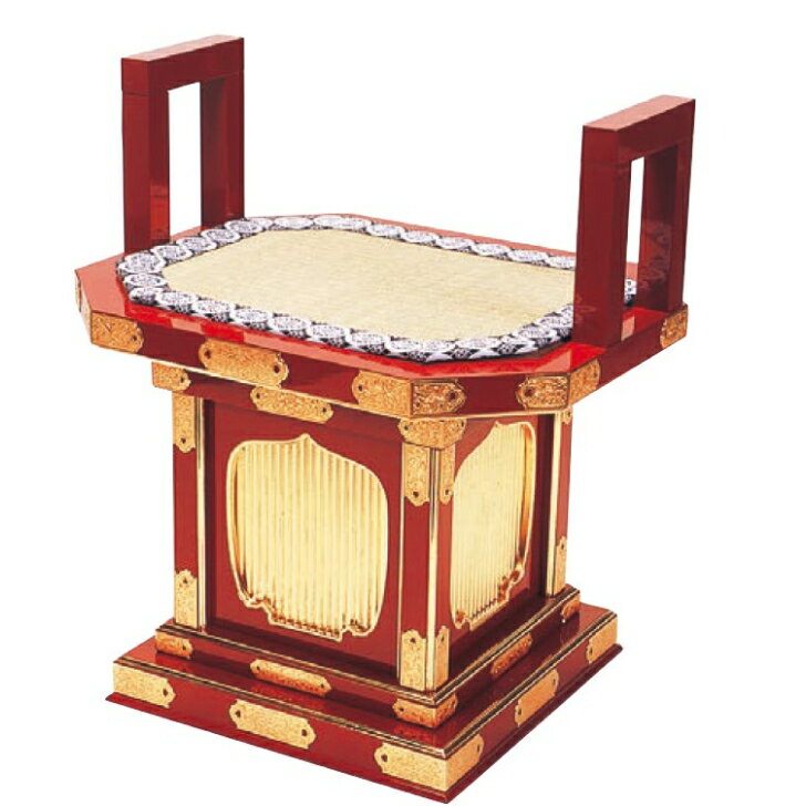 手摺付隅切回転式曲録　朱塗　金具付【寺院　仏具　法要　本堂　お寺　寺院用椅子】
