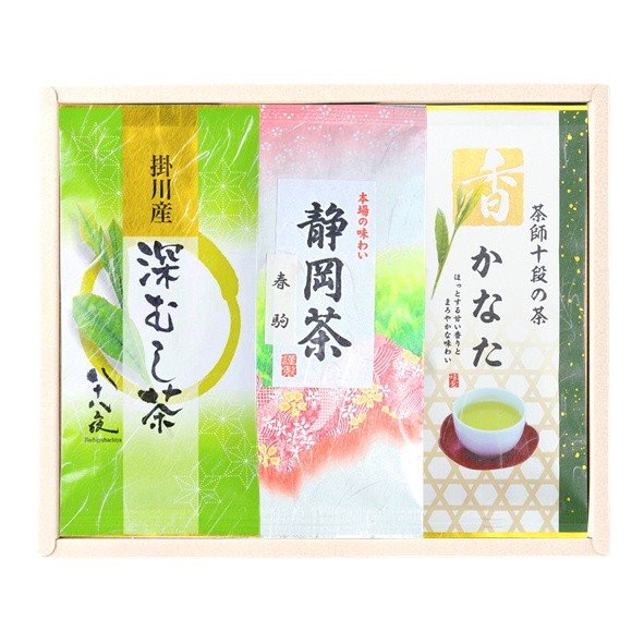 贈答品 お茶 ギフト 平袋3本箱入ギフト_掛川深むし茶×春駒×かなた
