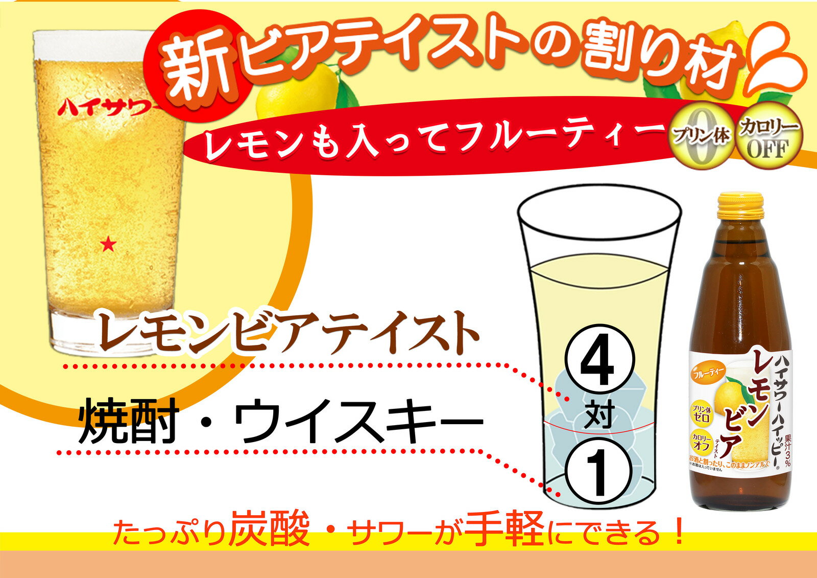 【噂のささやきグラス1個無料プレゼント！】【割り材】ハイサワーハイッピー　レモンビアテイスト　350ml / 10本入り　割り材　ハイサワーハイッピー　レモンビア　ビールテイスト　レモンビール　おまけつき　ささやきグラス　オリジナルグラス　家呑み　宅呑み