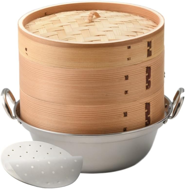 IH対応 鍋つき 杉木せいろ 30cm 2段（本体2個・蓋1個）セット 業務用 せいろ蒸し器_FH30387075M