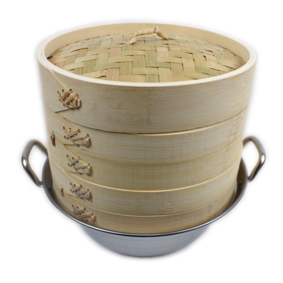 IH対応 鍋つき蒸篭（セイロ） 2段（本体2個蓋1個）セット 業務用 せいろ蒸し器 (竹セイロ21cm)のサムネイル