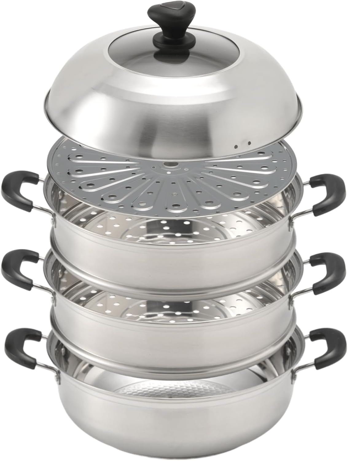 業務用厨房機器 ハイスト hist 【改良型】 IH対応 3段 蒸し鍋 ガラス鍋蓋付 ステンレス ガス火対応 セイロ 蒸し器_FL056-32