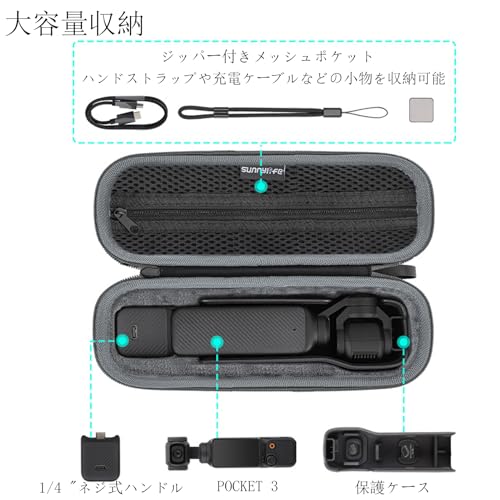 TOMGDRACO DJI Osmo POCKET 3用ケース 耐衝撃 バッグ キャーリングケース 大容量 POCKET 3、保護ケース、1/4インチネジ付きハンドル ハンドストラップ、充電ケーブルと他のアクセサリーを収納可能 DJI POCKET 3アクセサリー (タイプ1) 2