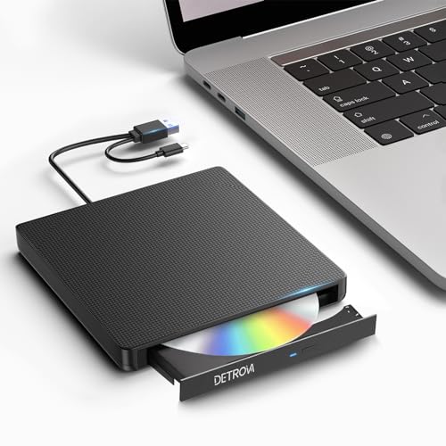 2024革新モデル·USB3.0高速転送外付けDVDドライブ CD DVDドライブ 静音 外付けCDドライブ USB3.0&Type-..