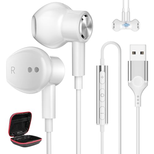 MACLE イヤホン USB マイク付き PC パソコン用 イヤホン 有線 ヘッドセット 磁気設計 通話対応 HIFI音..