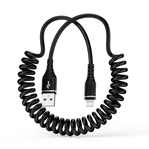 ライトニングケーブル コイル iPhone 充電ケーブル MFi認証 & CarPlay対応 伸縮自在 車用カールコード ..