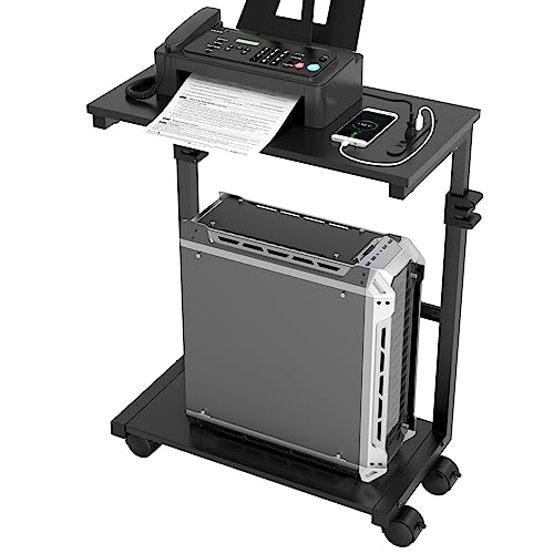 [ミノリの恵 ] パソコンラック 昇降式 L字デスク スタンダード PCラック ソケットと USB 充電ポート付..