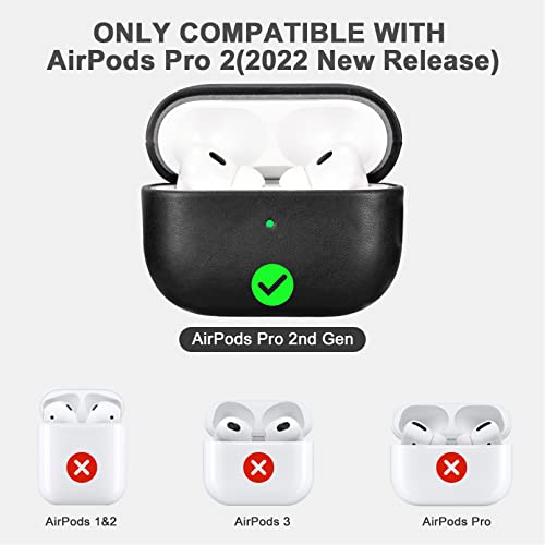AirPods Pro 2 用 ケース 本革(2022年9月発売専用)落下防止 耐衝撃 保護ケース AirPods Pro2 レザーケース カバー 分離式 全面保護 エアーポッズプロ2 ケース 装着充電可能 LEDライト可視 ワイヤレス充電対応 持ち運びに便利(ブラック)