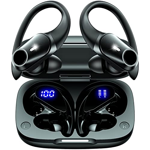 イヤホン bluetooth 耳掛け式イヤホン ワイヤレスイヤホン bluetooth イヤホン 最大40時間再生 ブルートゥースイヤホン Hi-Fi音質 AAC対応 LEDディスプレイ 物理ボタン誤操作なし 落ちないイヤホン 快適装着感 ランニング イヤホン IPX7防水 スポーツ