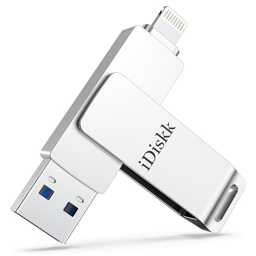 APPLE MFi認証 iDiskk 128GB iPhone USBメモリ 外付けフラッシュドライブ usbディスク アイフォン用ハードドライブ lightningコネクタ搭載 iOS外部ストレージ メモリー拡張 容量不足解消 プラグ&プレイ ワンクリック自動バックアップ Photo Stick