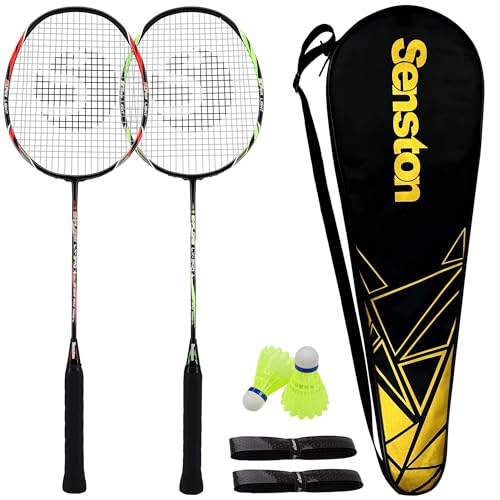 Senston 2本組みバドミントンラケットセットカーボンファイバーバドミントンラケット-1つのキャリングバッグが含まれています