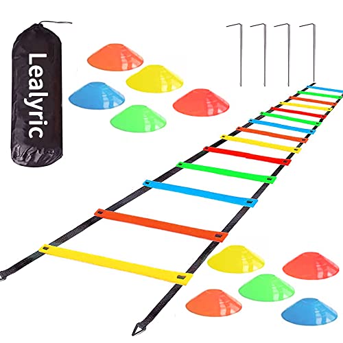 Lealyric トレーニングラダー 3m/6m/9m マーカーコーン10枚 プレート12枚セットらだー サッカー 練習 収納バッグ付き 瞬発力 敏捷性練習トレ...