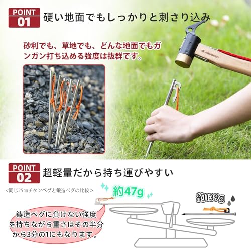 新開発AVOFOREST ペグ チタン製 チタンペグ レーザー一体化溶接 反射材入り 固定ロープ付き 超軽量 高強度 20cm/25cm/30cm/40cm 4本/6本/8本/16本セット テント用 タープ用 アウトドア/キャンプ 用品 岩場 砂浜 砂利 硬い土 草地 (30cmX historia-10002387 Historia 楽天市場店 サンプル画像3