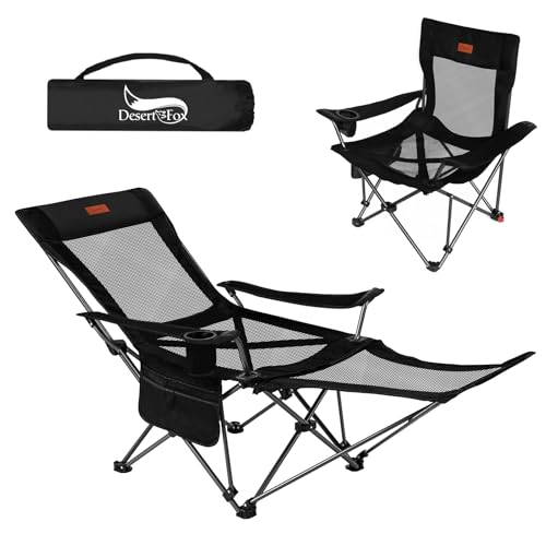 DesertFox リクライニングチェア キャンプ椅子 単品/セット 4way 仮眠 昼寝 4段階調整 四季適用 メッシュと薄手コットを自由に切り替える耐荷重150kgアウトドアチェア コンパクト 折りたたみチェア 軽量 イス 独自開発のカップホルダー携帯便利