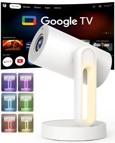 Google TV搭載・Netflix公式ライセンスETOE プロジェクター 天井投影 フルHD1080P 4K対応｜オートフォーカス＆自動台形補正｜Google cast対応｜5G WiFi/Bluetooth 5.1｜スマホ・PC・Switch対応｜ナイトライト搭載｜防塵・静音設計 – Starfish Plus 白