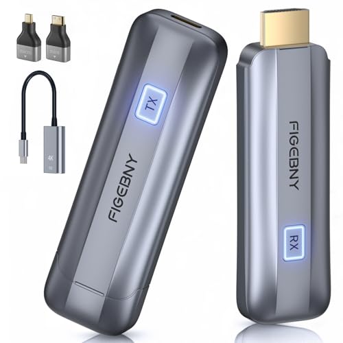 FIGEBNY hdmi 無線 ワイヤレス 送受信機セット 30m伝送距離 WIFI不要日本技適認証済低遅延 簡単接続 PC/スマホ/DVD出力&モニター/テレビなど入力 (グレー)
