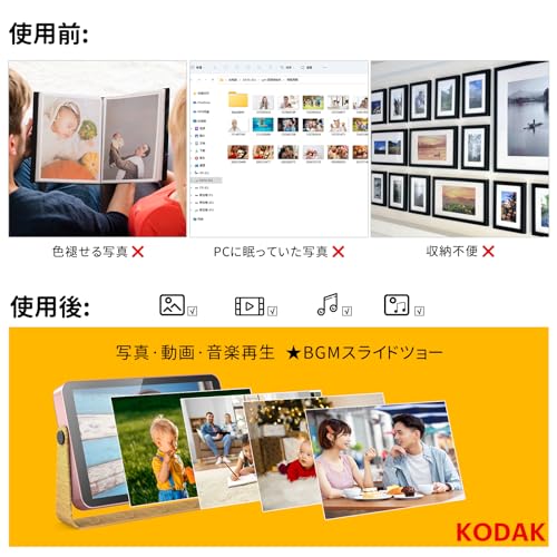 Historia　楽天市場店のKODAK 新登場 1920*1200 FHD 32GB内蔵Wifi デジタルフォトフレーム 10インチ 写真/動画/音楽再生 64GBまでSDカード/USBメモリに対応 Wifi遠隔転送 リアルタイムに共有 金属製スタンド タッチスクリーン 卓上飾り インテリア｜アングル3