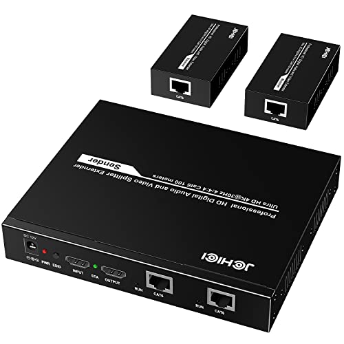 2モニター 同時出力HDMI 分配 エクステンダー 4K@30Hz 100mロスレス伝送 LAN 分配 スプリッター RJ45 変換 CAT6/CAT7 対応 EDIDコピー&ローカルループアウト機能を搭載、4K 延長機