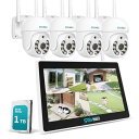 Sovmiku 10インチモニタ一体型NVR 500万画素ワイヤレスカメラ4台セット チャンネルまで増設可 双方向音声 360° PTZ機能カメラ 遠隔監視 防水等級ip66 AI動体検知 屋内/屋外 セキュリティ 防犯カメラ