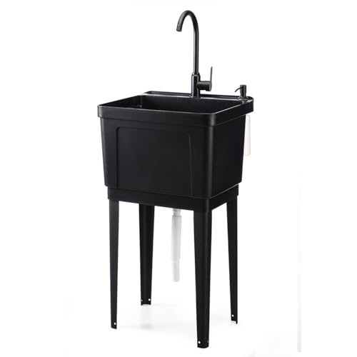 MIMIER 流し台 ガーデンシンク 簡易式 屋外 キッチン ステンレス蛇口 簡易流し台 キッチンシンク 深型シンク 簡易シンク ガーデン キャンプ 家庭 工場 組立簡単 持ち運び可能 黒 ブラック