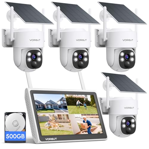 VORGUT 防犯カメラ 屋外 ソーラー モニター付き 4台セット 監視カメラ ソーラー 電源不要 2.4G&5G WiFi対応 5年保証 無線防犯カメラ PIR人体検知 音声威嚇 IP66防水防塵 警報通知 屋外防犯対策 (400万画素カメラ4台＋液晶一体型モニター+500G HDD内蔵)ブランド: VORGUTメーカー: VORGUT型番: K8510-DQ02-4