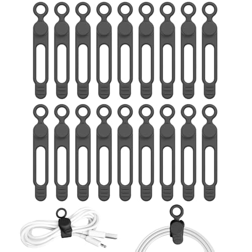 Lasocy ケーブルクリップ ケーブルバンド シリコン ケーブル まとめる 多機能 結束バンド 75mm コンパクト イヤホン コードまとめる 配線整理 ブラック 18本入り