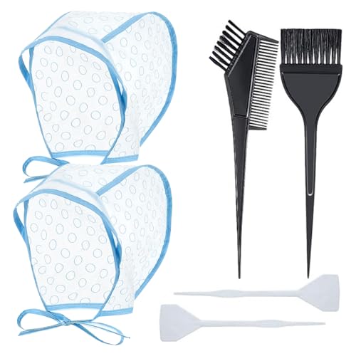 TVETE メッシュキャップ ヘアカラー ハイライトキャップ ハイライト ヘアカラー 6個セット ヘアキャップ 使い捨て プラスチック製 ブラシ付き ハイライトニードル付き ヘアダイブラシ ヘアサロン 美容室 自宅