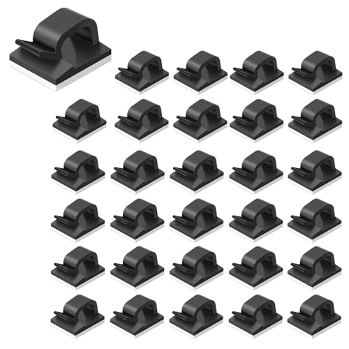 ケーブルクリップ 30個セット コードクリップ ブラック ケーブルホルダー コードフック ケーブル固定具..