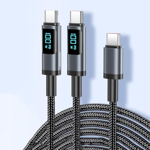2pcs USB Type C ケーブル 100W/5A PD対応 Type-C to Type-C 急速充電 出力スクリーン表示 ナイロン編..