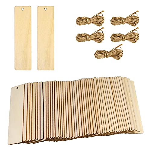 50セット 12 x 3.2 cm 空白のブックマークセット 木製ブックマーク 未完成の木のしおり ブックマーク 木製の空白のしおり手作り 和風 タッセルしおり ギフトタグ DIYクラフトプロジェクトしおり作る ギフトタグ 風鈴の短冊として 結婚式(3)