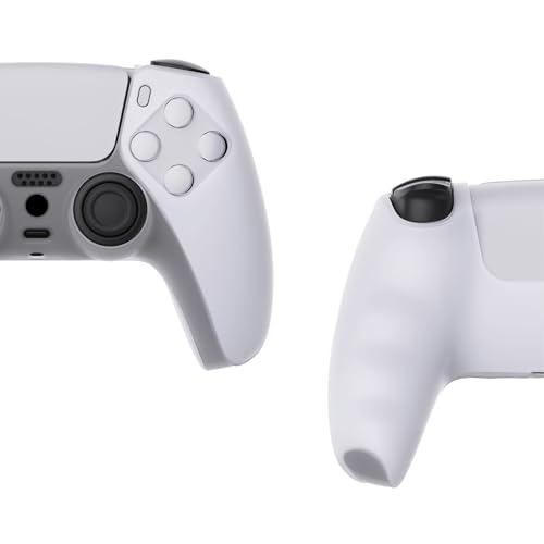 PlayVital ps5対応用カバー、滑り止めコントローラーシリコンスキンケース、プレイステーション5に対応用人間工学に基づいたソフトラバー保護ケース、親指スティックキャップ付きピュアシリーズ-クリアホワイト