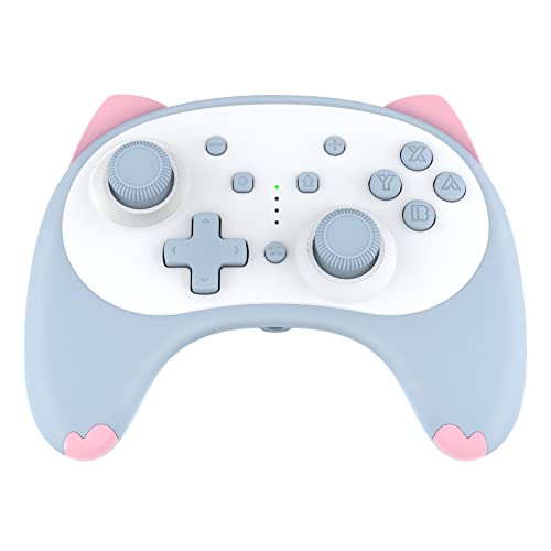 PMW スイッチコントローラー Switch/Switch lite/OLED/PC対応用 プロコン mini 無線 ジョイコン スリープ解除 6軸ジャイロ 振動 ジャイロセンサー 連射機能付き 高耐久ボタン 重力感応 かわいい 猫耳デザイン イヤホンジャック付き Bluetooth