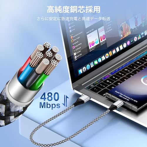 Viviber タイプc ケーブル 0.5m USB C ケーブル タイプC iphone 15充電ケーブル スマホiphone 16高速充電ケーブル タイプc 充電コード アンドロイド usb c コード usbデータ転送ケーブル 高耐久ナイロン iphone16 iphone15 Galaxy Xperia Huawei