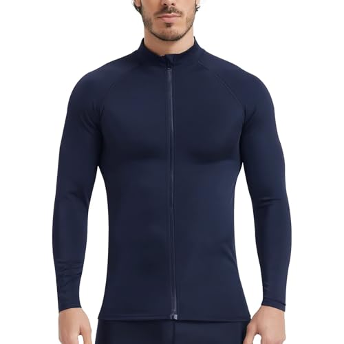 [Muxuryee] ラッシュガード メンズ 長袖 水着 日焼け止め ジップアップ パーカー フードなし 体型カバ..